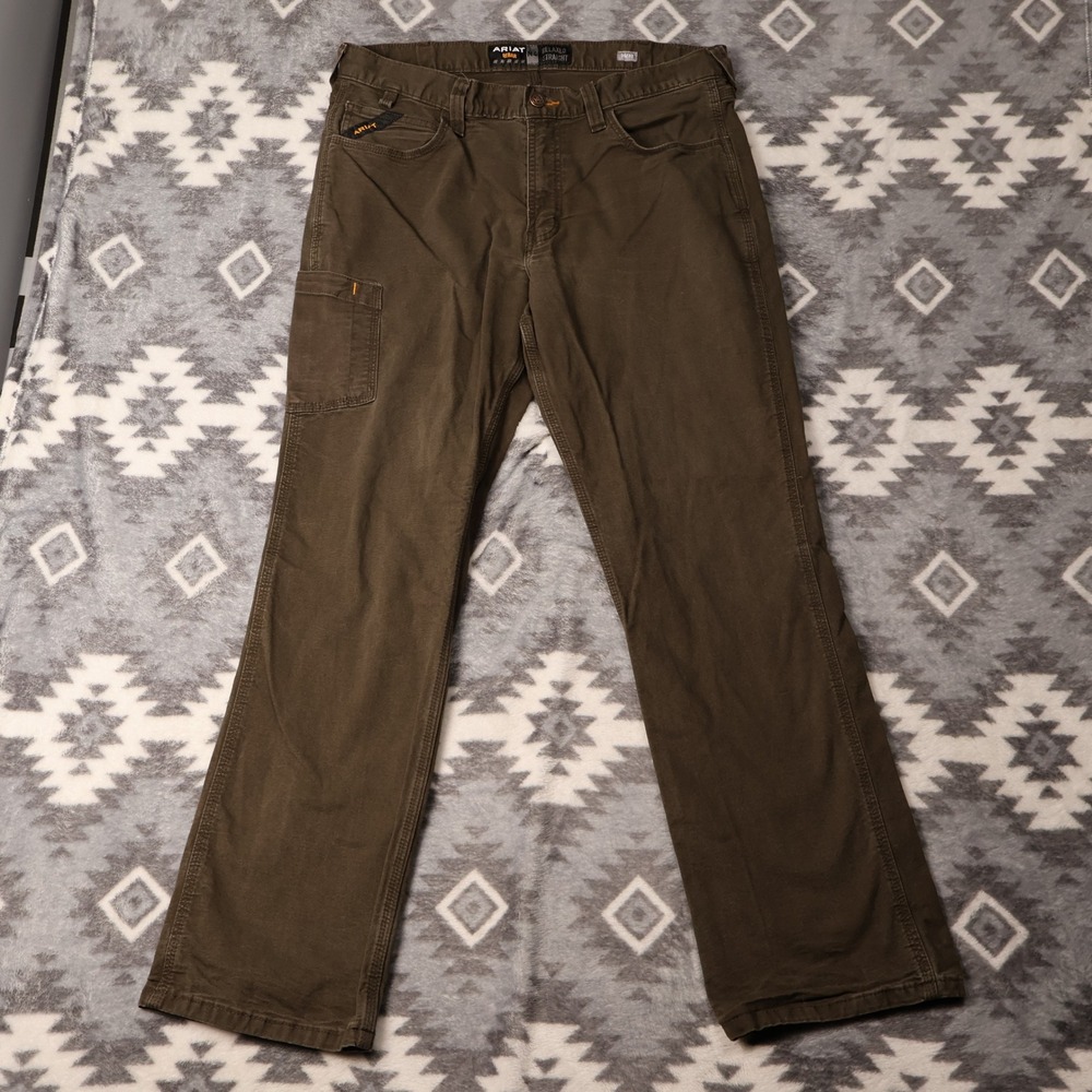 Ariat Rebar M4 Relaxed Straight Work Pants Olive Green Mens 35x32
